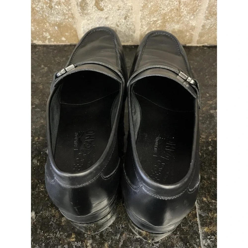 Salvatore Ferragamo‎ Men's Black Leather Single Side Gancini Buckle Loafers 11